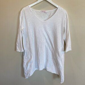 Fresh Produce V Neck Top S/M White Pockets Raw Asymmetrical Hem Half Sleeve